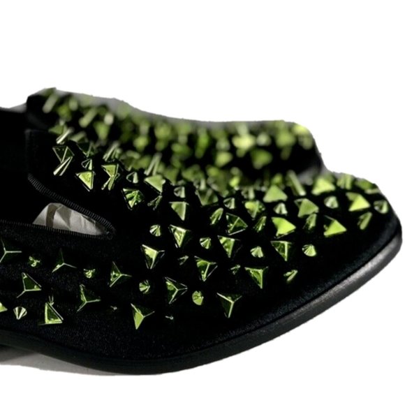 Amali Men\'s Slip-on Smoking Loafer Shoes Black Green Spikes Sizes 9 - 9.5 main image 9